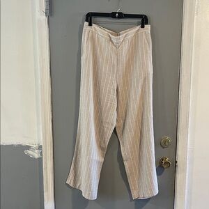 Joie Beige Striped Linen Blend Straight Leg Pull On‎ Pants Size L